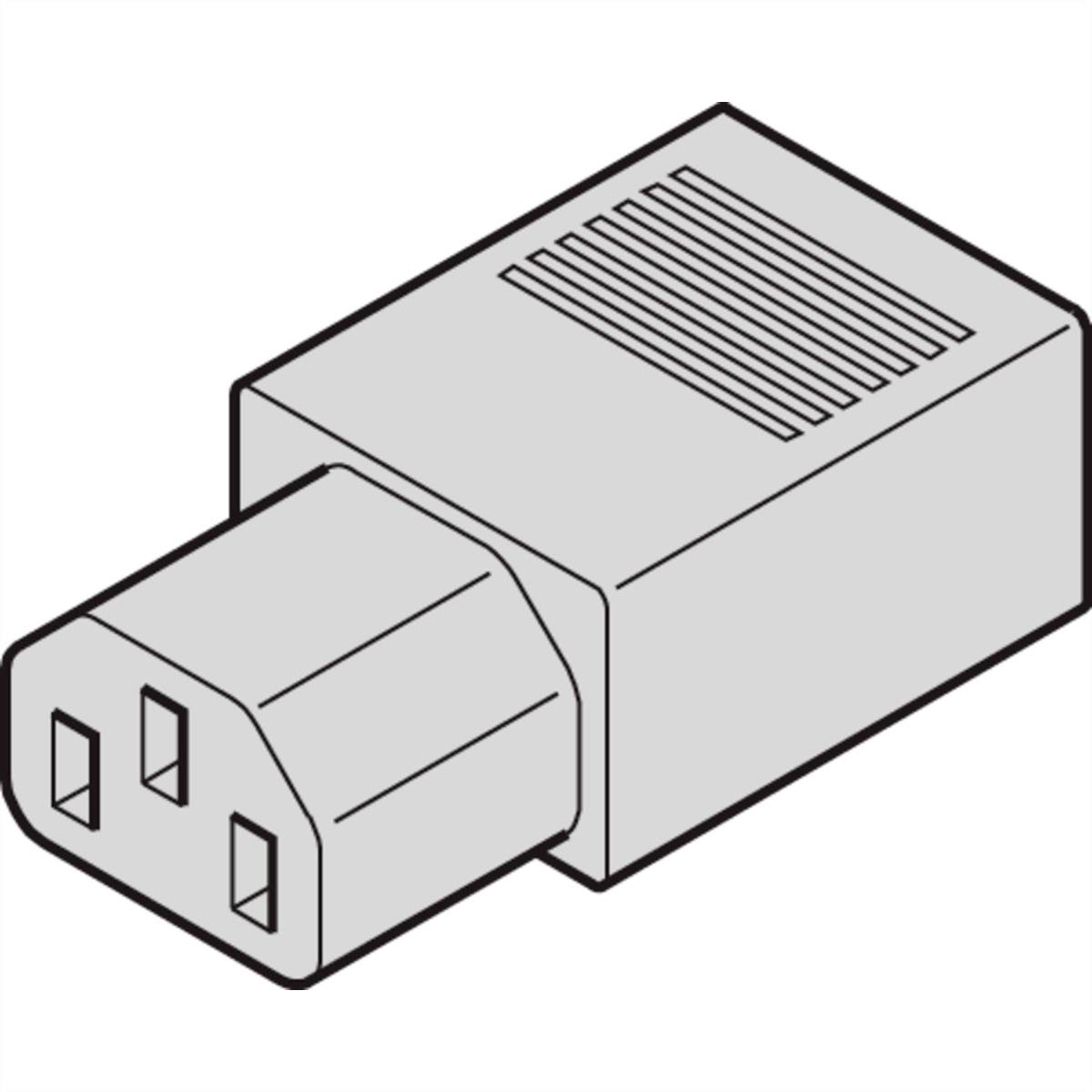 Šedý, obdélníkový elektronický konektor se třemi čtvercovými svorkami, vhodný pro použití v počítačích nebo napájecích zdrojích.
