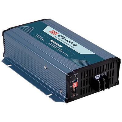 Modré elektronické zařízení s nápisem 'NPB-450-12', používané pro napájení nebo nabíjecí aplikace.