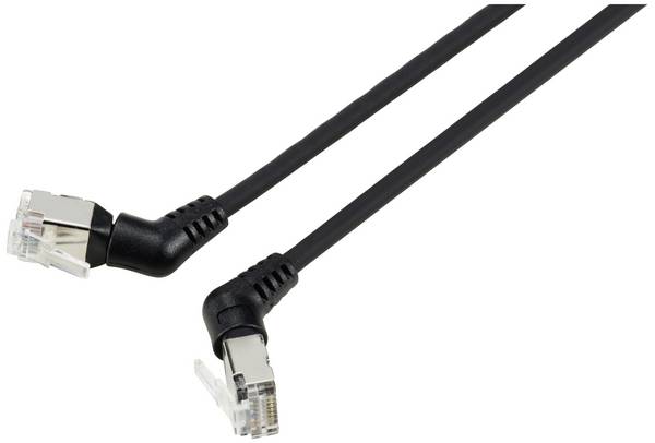 Renkforce RF-6071548 RJ45 síťové kabely, propojovací kabely CAT 6A F/UTP 1.00 m černá Zásuvné kontakty otočné o 360°, Zahnutý kabelový vývod 1 ks
