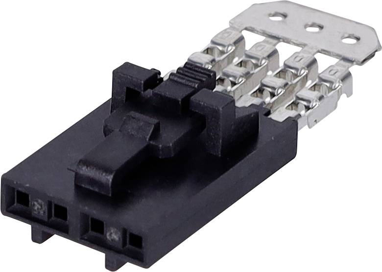 Elektrický konektor se třemi kovovými hroty a černým plastovým tělem, pravděpodobně používaný pro elektronická zařízení nebo komponenty.