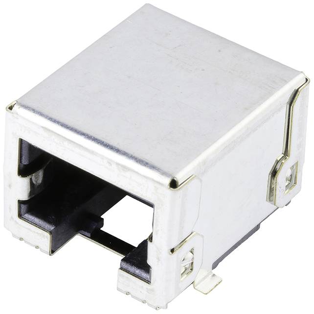 Obdélníkový kovový USB konektor typu B pohledem shora.