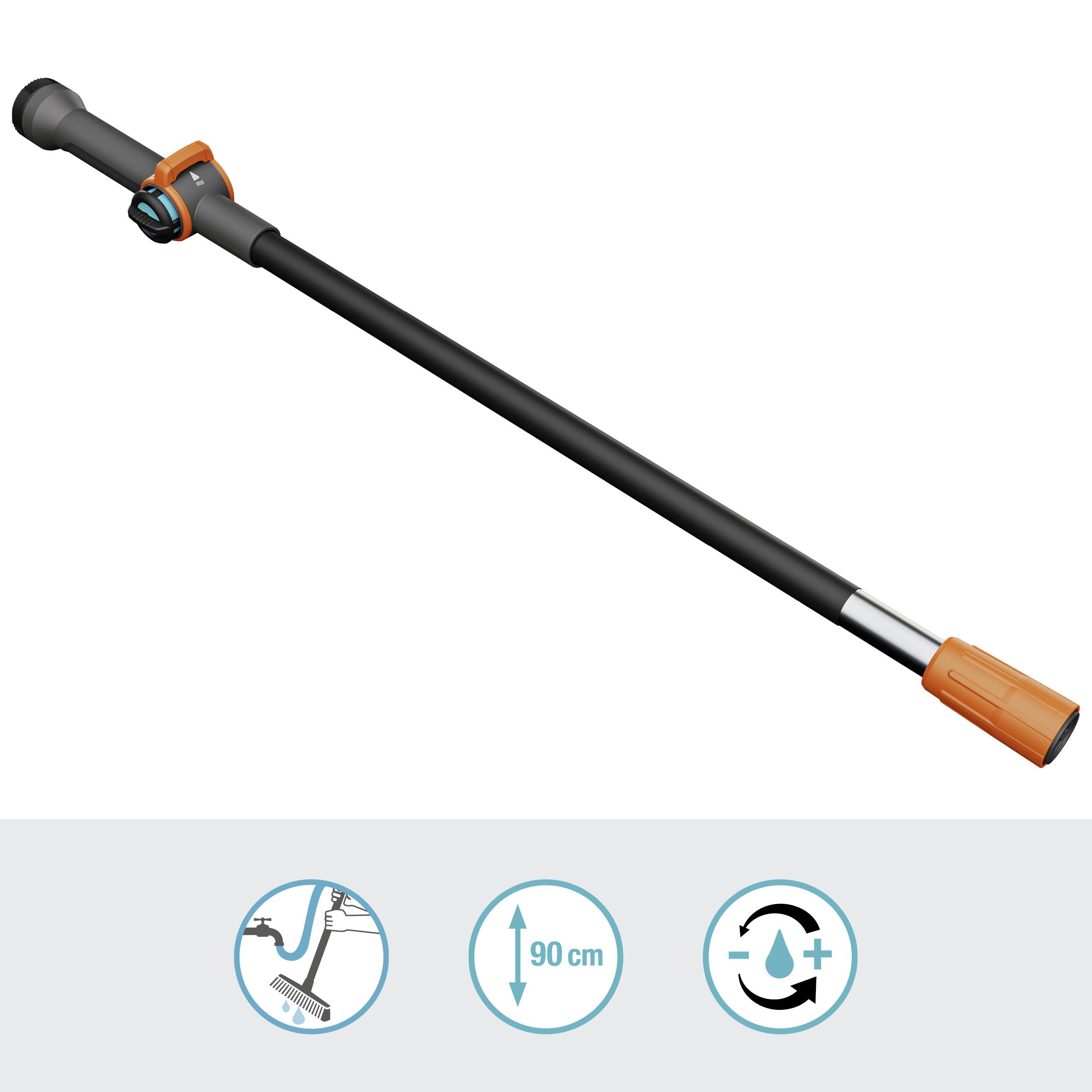 Černá prodlužovací trubka s oranžovou koncovkou, délka 90 cm. Vhodná pro čisticí zařízení, umožňuje nastavení výšky.