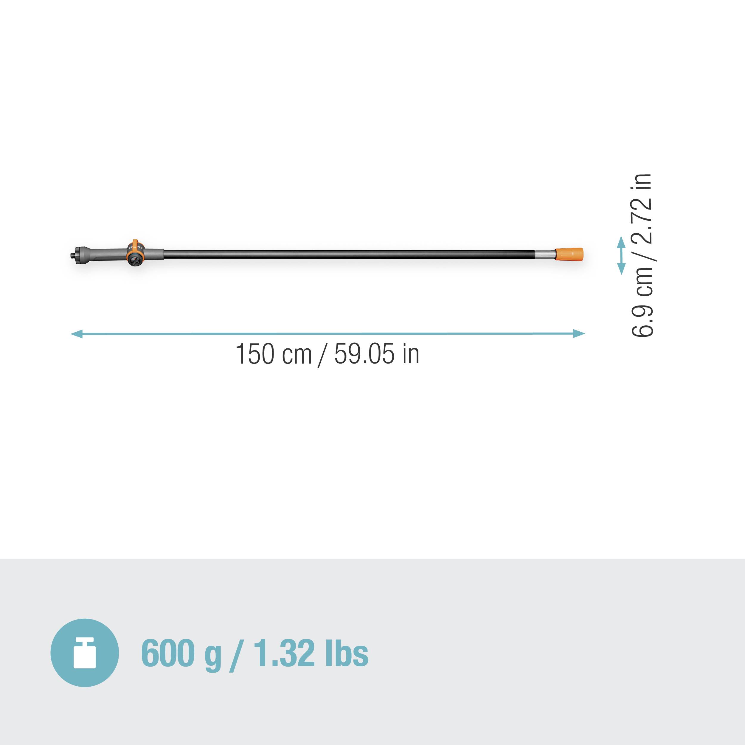 Teleskopická tyč, vysouvatelná až do 150 cm, váha 600 g. Vhodná pro úklidové práce.