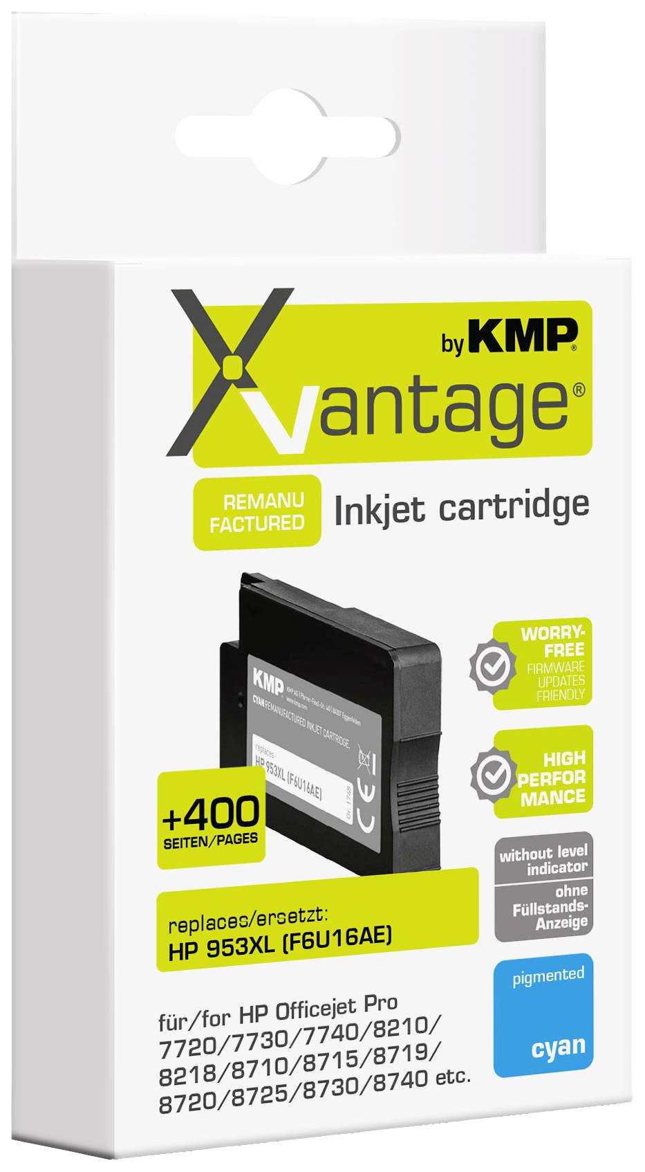 Krabice s inkoustovou cartridží KMP Xvantage, náhrada za HP 953XL. Kompatibilní s tiskárnami HP OfficeJet Pro 7720/7730/7740/8210/8720/8730.