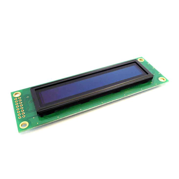 Obdélníkový LCD displej na zelené desce plošných spojů se zlatými spoji, vhodný pro elektronické projekty.