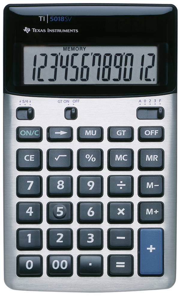 Texas Instruments TI-5018 SV  kapesní kalkulačka, displej (počet míst) 12, na baterii, solární napájení, stříbrná