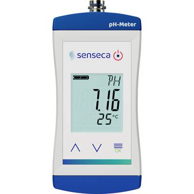 Digitální pH metr zobrazující hodnotu pH 7,16 a teplotu 25 °C, s označením značky a ovládacími tlačítky pod displejem.