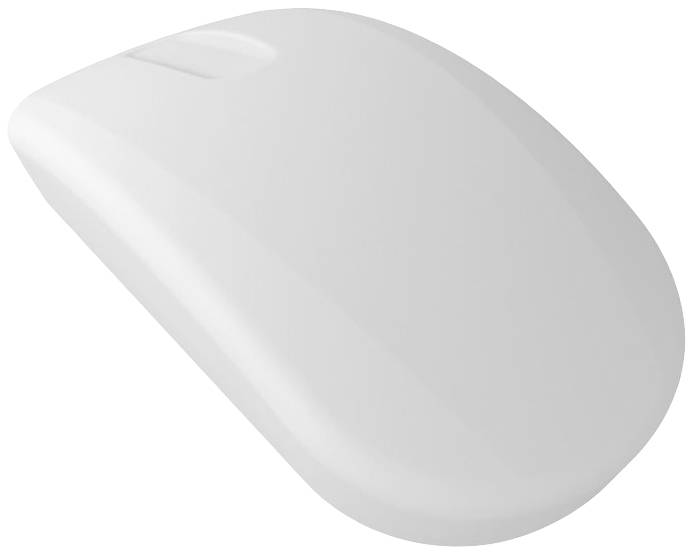Bílá bezdrátová počítačová myš s elegantním, minimalistickým designem.