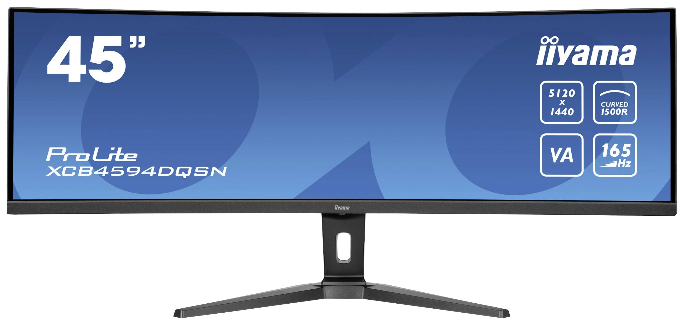 Širší zakřivený počítačový monitor od iiyamy, 45 palců, model ProLite XC84594DQSN, rozlišení 5120 x 1440, VA panel, 165 Hz.