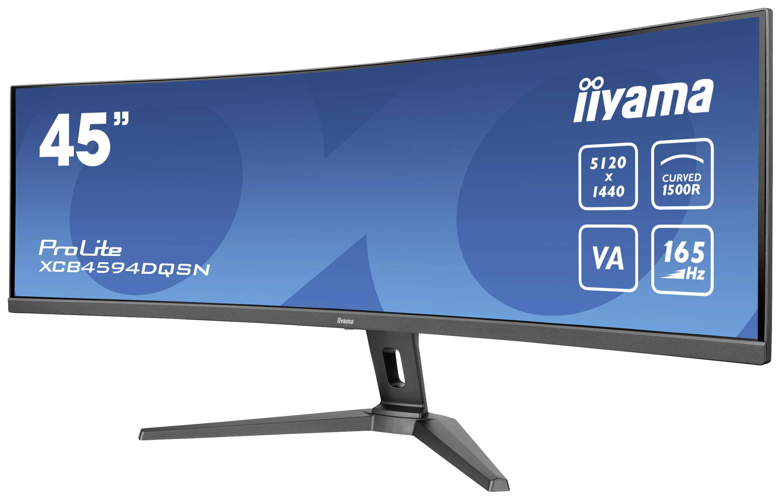 Ultrawide monitor iiyama, 45 palců, rozlišení 5120x1440, VA displej, 165 Hz, zakřivení 1500R, model ProLite XCB4594DQSN.