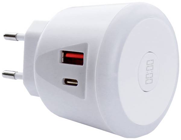 EcoSavers USB Timer Charger USB nabíječka, 1x USB A , 1x USB-C®, 20 W, bílá