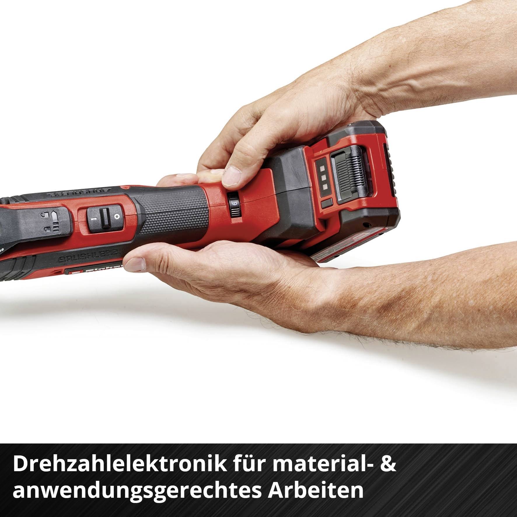 Text překladu:<br>'Elektronika regulace otáček pro práci vhodnou podle materiálu a použití'