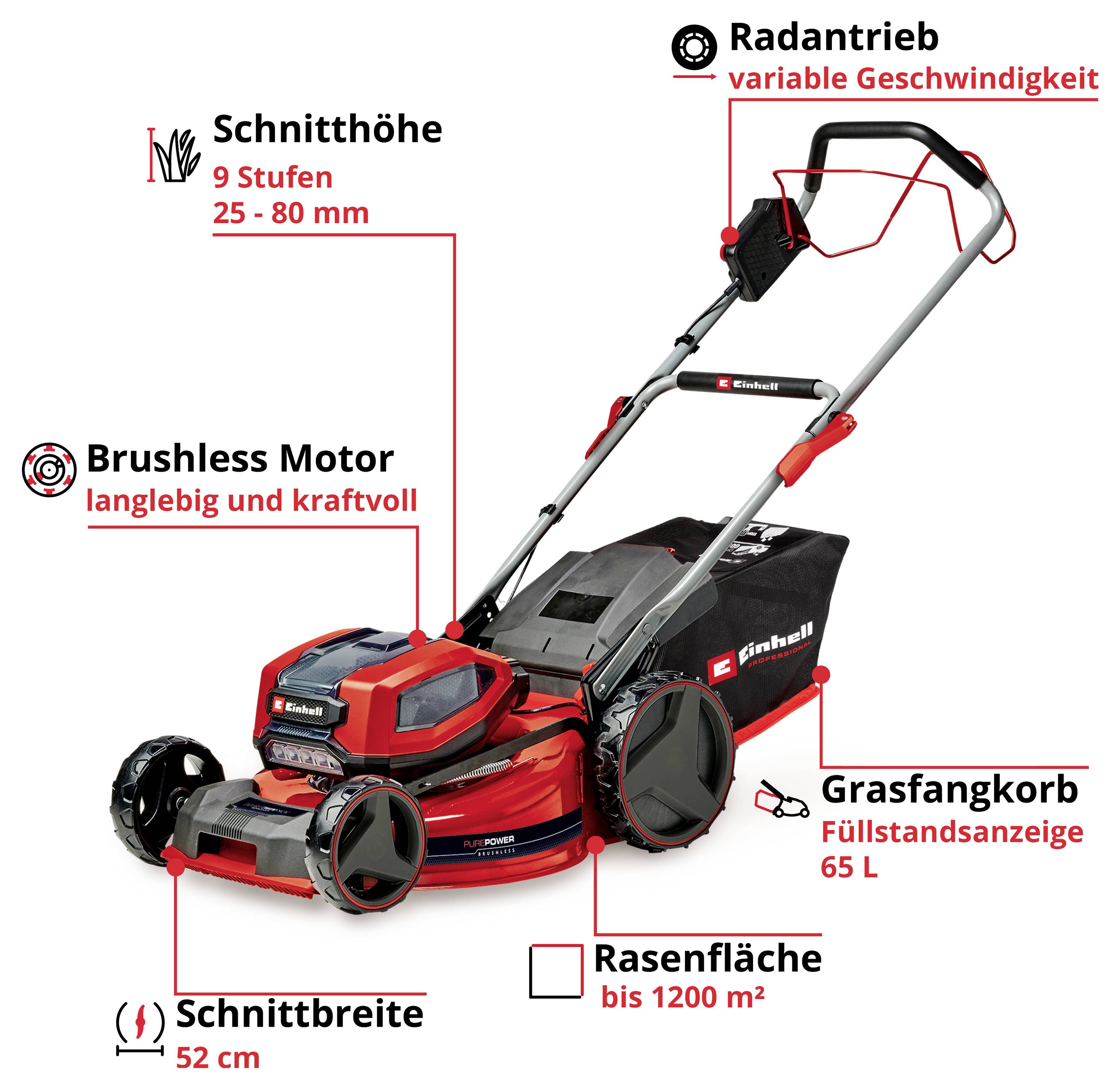 Einhell Professional Power X-Change GP-CM 36/52 S Li BL (4x5,2Ah) akumulátor Akumulátorová sekačka vč. 2. Nabíječka Twin-2