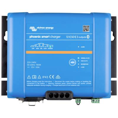 Nabíječ Victron Energy Phoenix Smart Charger, modrý nabíječ s Bluetooth, 12/50/3 výstupy, vhodný pro 220-240V, 50-60Hz, 780W.