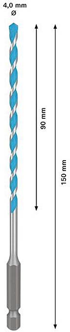 Vrták o průměru 4,0 mm, délce 150 mm a užitné délce 90 mm.