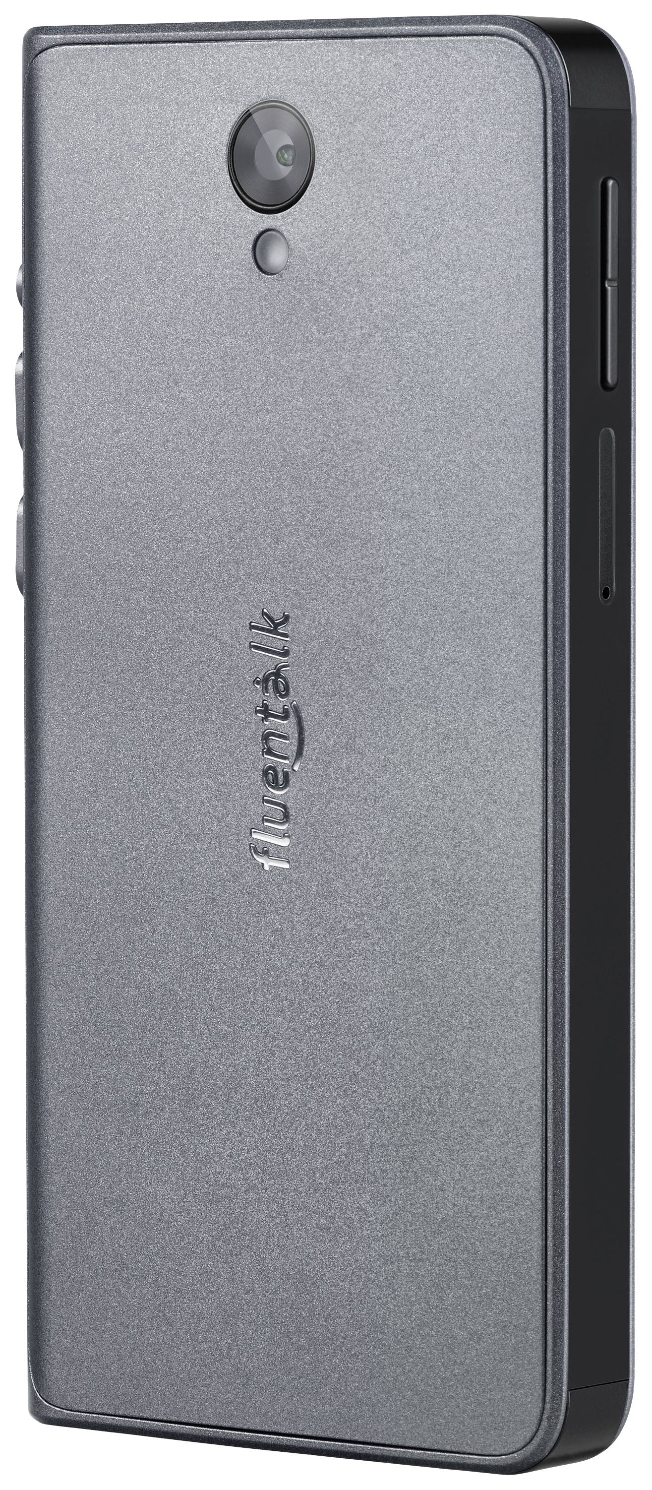 Šedý smartphone s fotoaparátem na zadní straně. Logo 'Amazon' je vytištěno uprostřed zařízení.