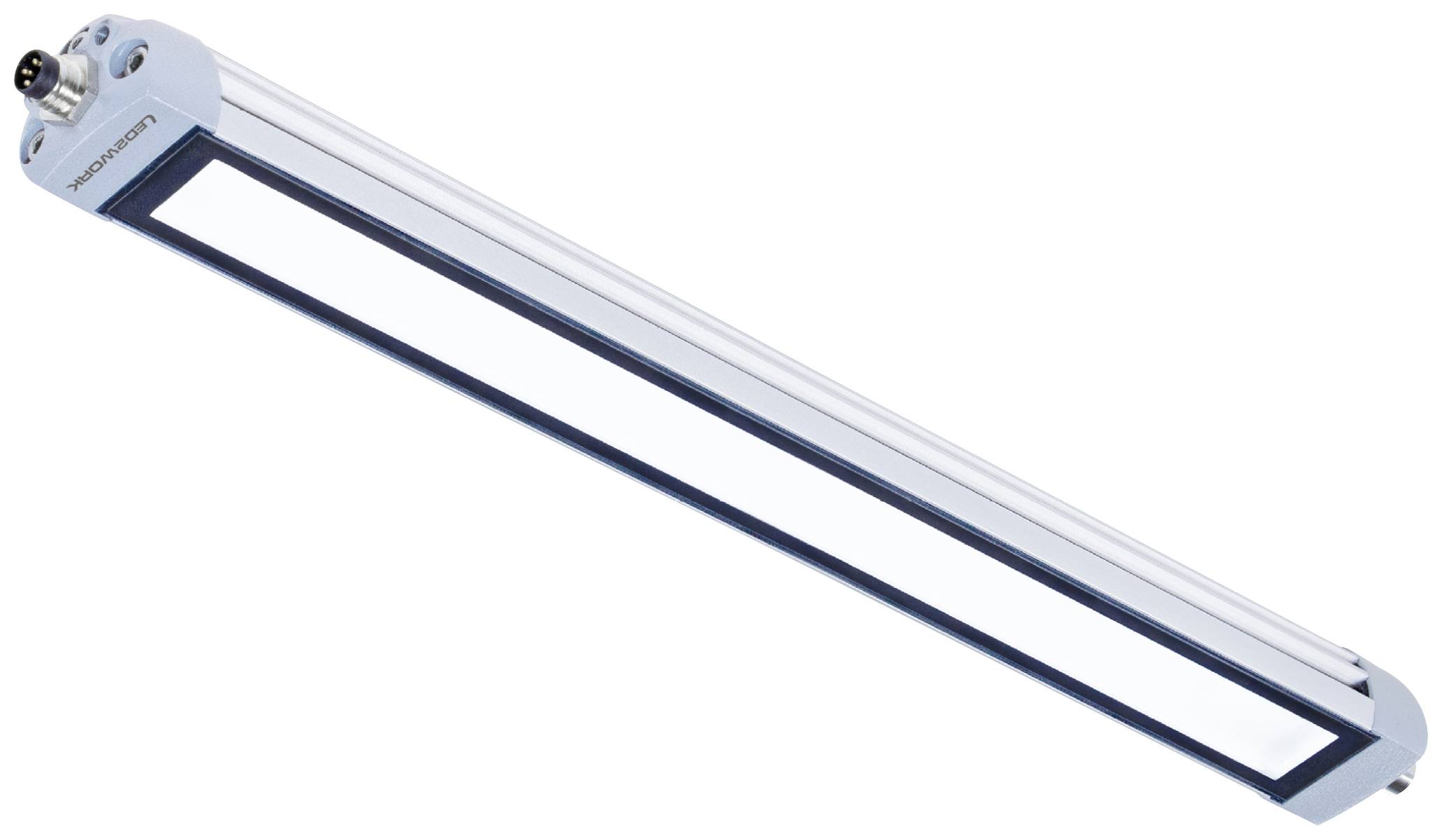 Dlouhá, úzká LED lampa v subtilním pouzdře s připojením nahoře.