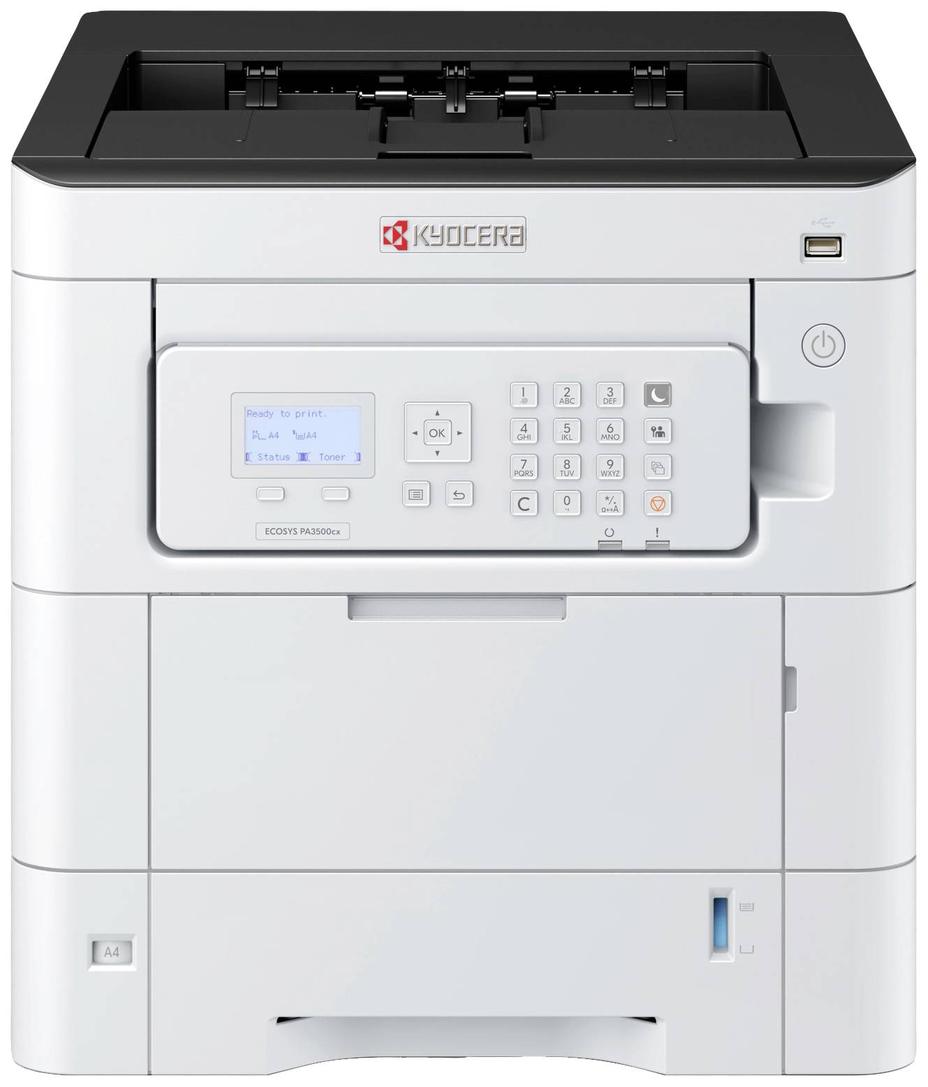 Moderní šedý tiskárna Kyocera s digitálním displejem a klávesnicí. Ideální pro kancelářské i domácí použití.