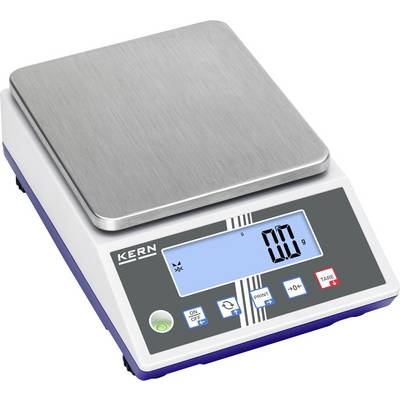 Digitální kuchyňská váha s nerezovou platformou a modrým LCD displejem, zobrazuje '0 g'. Název značky a ovládací prvky dole.