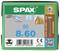 Obal šroubu SPAX, velikost 8x60 mm, vhodný pro dřevo, nerezový, s T40 hlavou. Obsahuje čárový a QR kód.