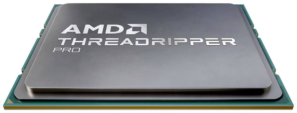 Mikroprocesor s nápisem 'AMD Threadripper Pro', znázornění výkonného procesoru pro profesionální použití.