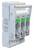 Výkonový spínač se třemi spínacími komorami a zeleně označenými ovládacími pákami slouží k bezpečnosti a řízení elektrických obvodů.