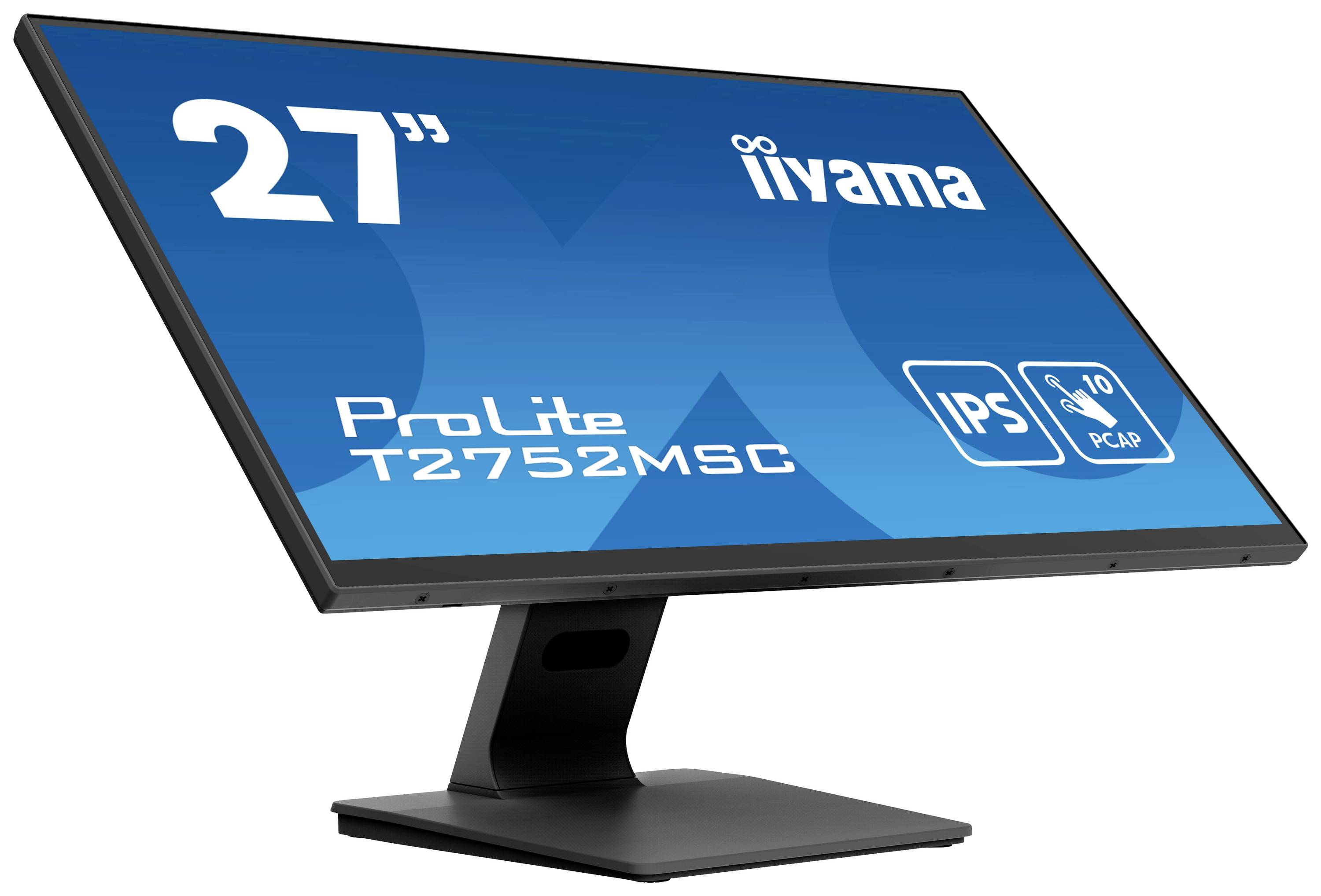 27palcový monitor iiyama ProLite T2752MSC, technologie IPS, 10bodový kapacitní dotykový displej. Černý design se stabilní podstavou.