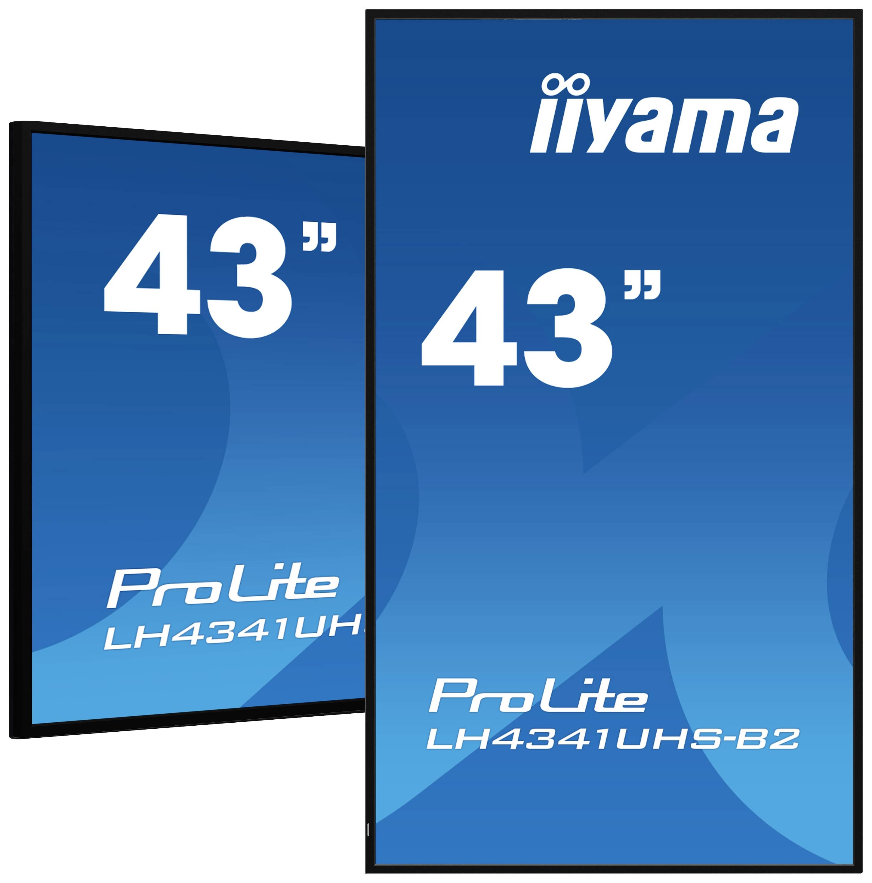 Dva vedle sebe stojící monitory značky iiyama, model 'ProLite LH4341UHS-B2', oba o velikosti 43 palců.