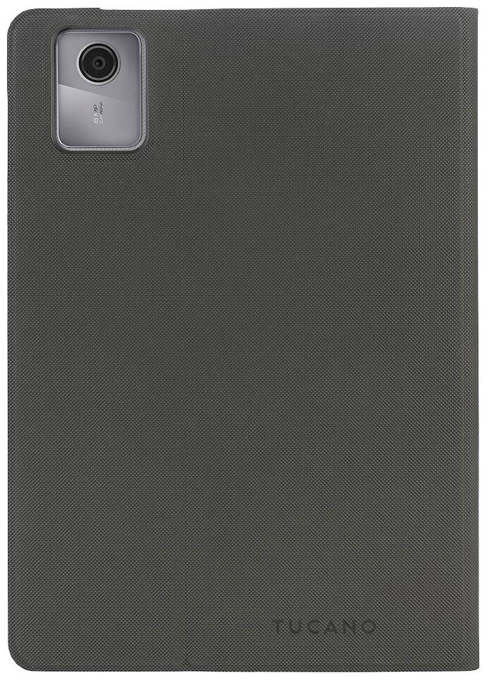Černý obal na tablet od společnosti Tucano s kamerovým výřezem v levém horním rohu. Ideální pro ochranu tabletů.