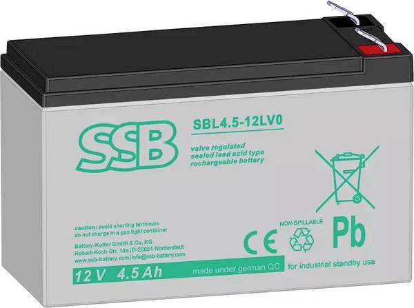SSB Electronic SBL4.5-12LV0 149456 olověný akumulátor 12 V 4.5 Ah olověný se skelným rounem (š x v x h) 38 x 100 x 140 mm