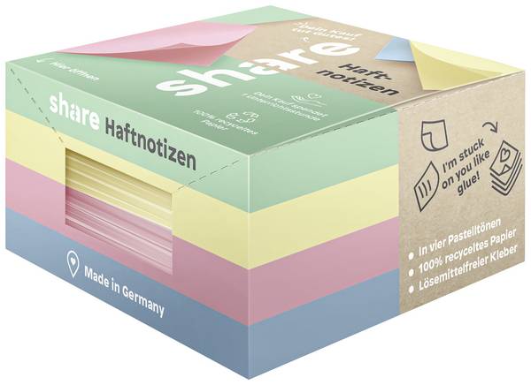share blok se štítky (samolepícími poznámkami) 4-0017 75 mm x 75 mm  pastelová žlutá, pastelová růžová, pastelová modrá, pastelová zelená 4 ks