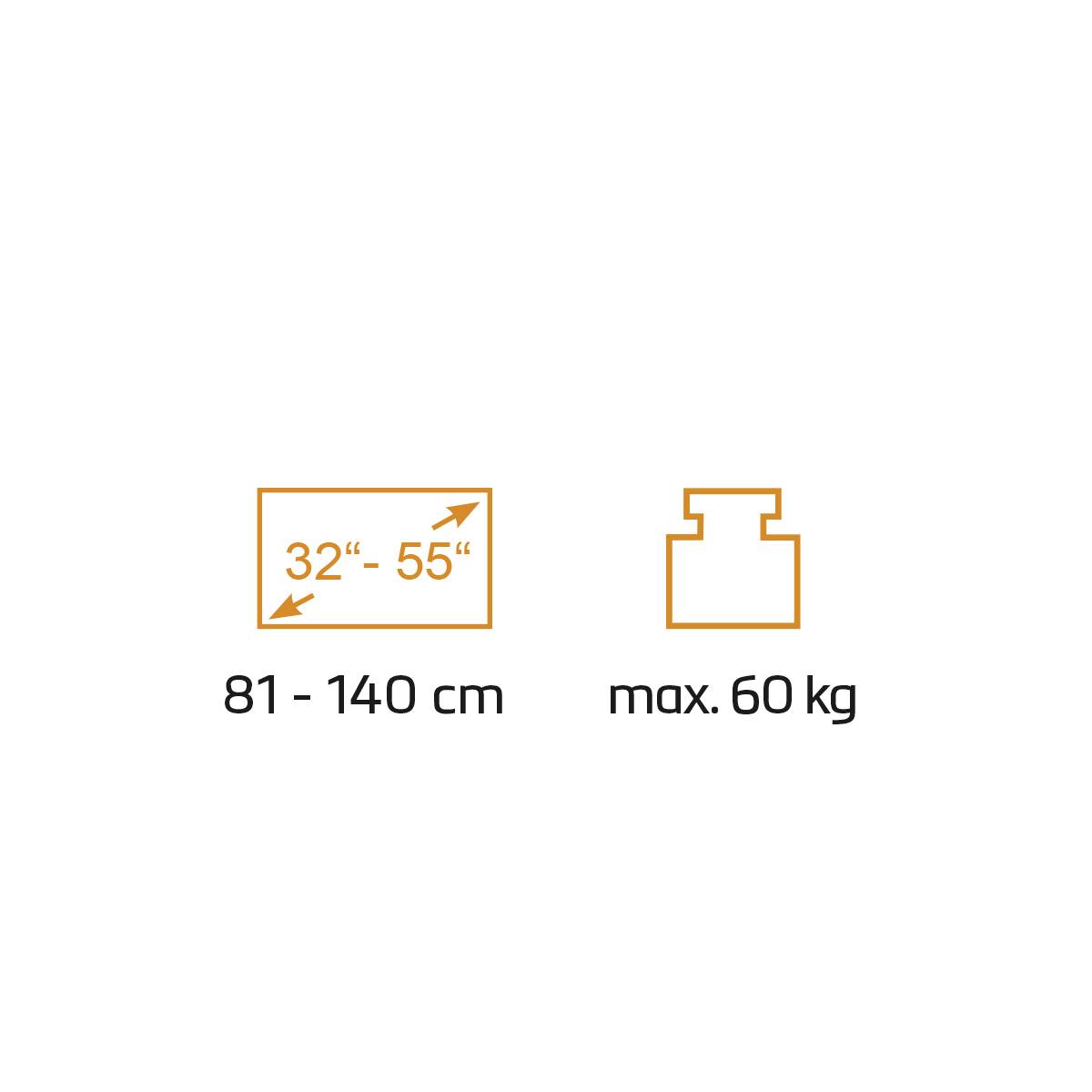 'Pro TV zařízení o velikosti 81–140 cm (32"–55"), maximální hmotnost 60 kg.'