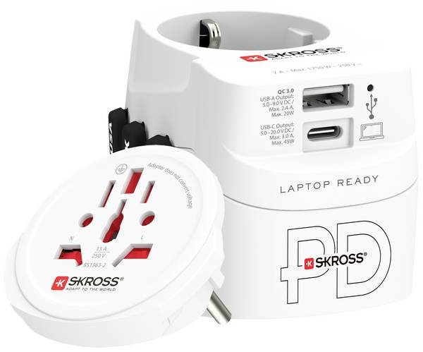 Skross 1.302474 cestovní adaptér  Pro Light USB AC45PD World