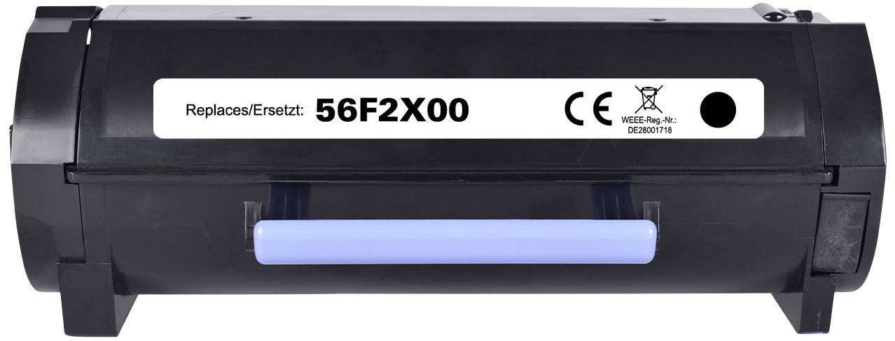 Černý toner s nápisem 'Replaces/Ersetzt: 56F2X00', vhodný pro použití v kompatibilních modelech tiskáren.