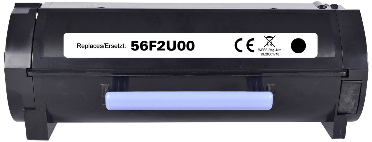 Černý toner s označením '56F2U00'. Potisk zobrazuje symboly kompatibility a recyklace.