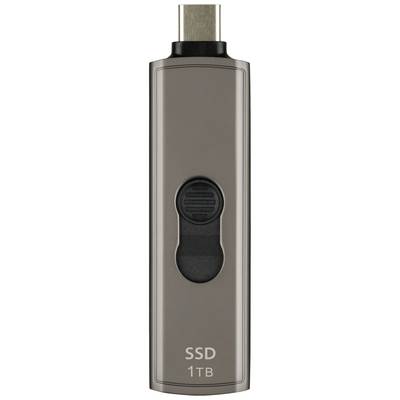 Přenosný SSD disk s kapacitou 1 TB a rozhraním USB-C. Pouzdro je kovové a štíhlého designu.