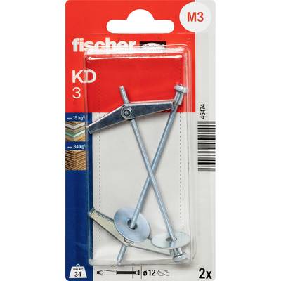 Balení přechodových kotev Fischer KD 3 M3, 2 kusy, pro dutiny, označené max 15 kg a 34 kg.