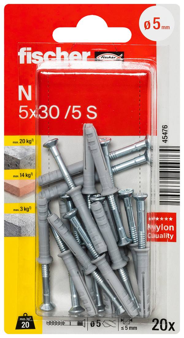 Fischer 045476 N 5 x 30/5 S K NV hřebíková hmoždinka 30 mm 5 mm 1 sada