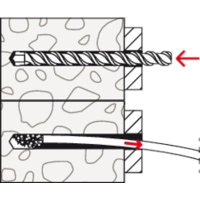 Diagram vrtného procesu ve dvou vrstvách: nahoře vrták s šipkou směřující doprava, dole hadice s šipkou směřující doleva.