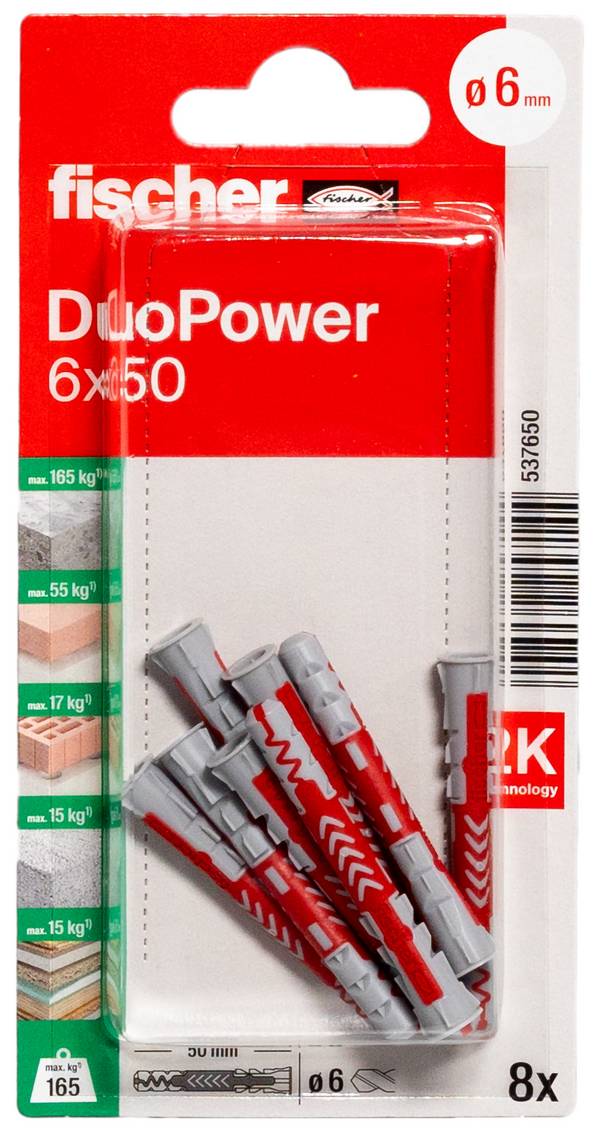 Fischer 537650 DuoPower 6 x 50 K NV hmoždinka 50 mm 6 mm 1 sada