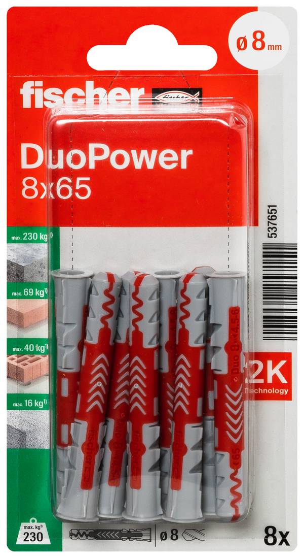 Fischer 537651 DuoPower 8 x 65 K NV hmoždinka 65 mm 8 mm 1 sada