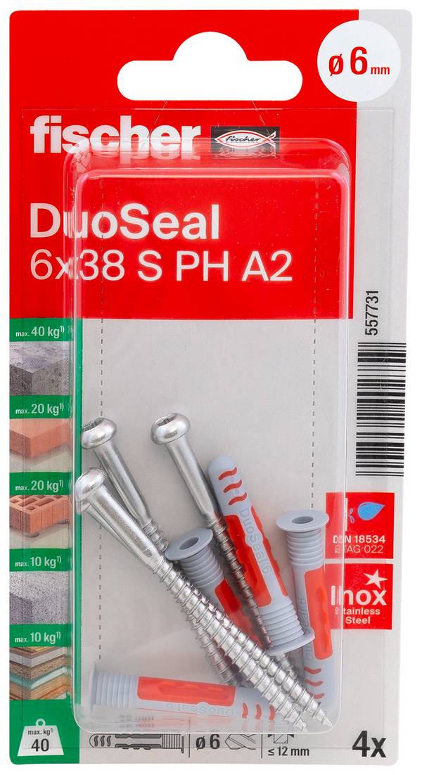 Fischer 557731 DuoSeal 6 x 38 S PH TX A2 K NV hmoždinka 38 mm 6 mm 1 sada
