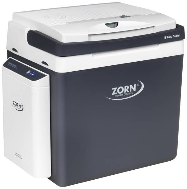 ZORN Cooler Z 26 LNP 7,8 Ah Aku chladnička & Topný box Energetická třída (EEK2021): D (A - G) termoelektrický (peltierův článek) 12 V, 230 V DC/AC černá/bílá 25 l Funkce chlazení: Delta T: Až 20 °C pod okolní teplotu<br>Ohřev: Delta T: Až 60 °<br>Stupeň krytí: II<br>Izolace: EPS
