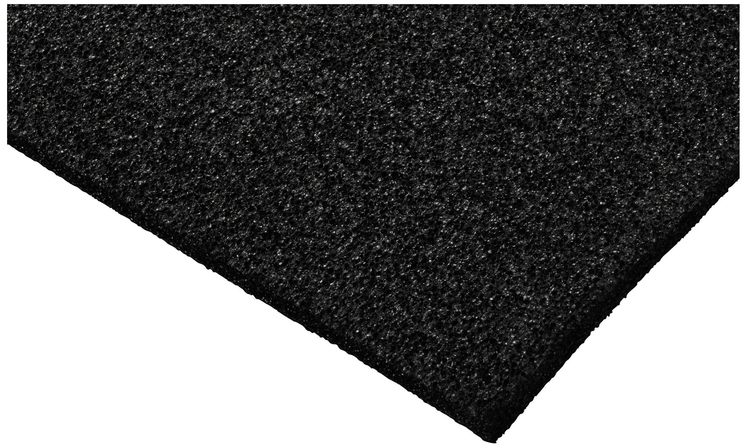 Černý, drsný materiál v detailním záběru, který ukazuje texturu a hrany.