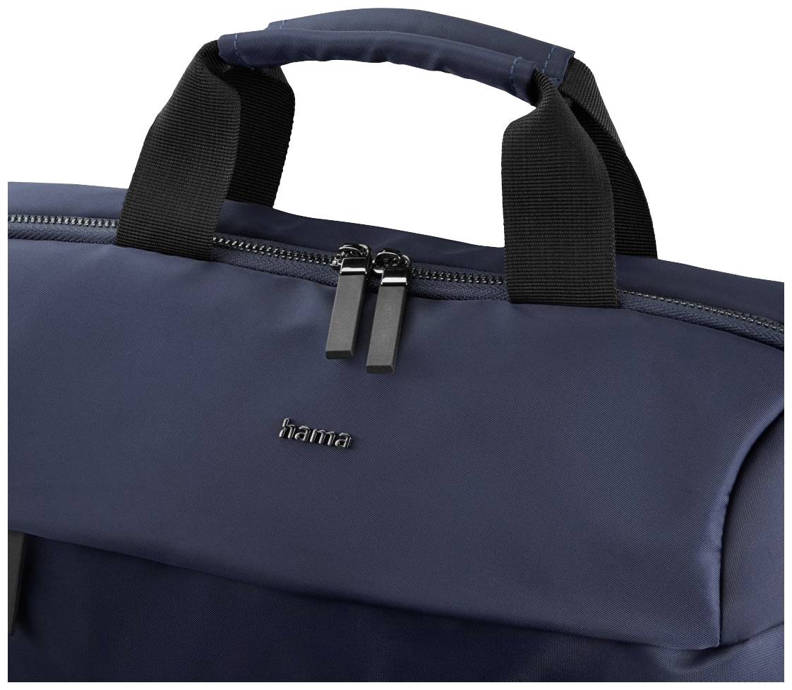 Tmavě modrá taška se zipem a černými uchy. Značka 'hama' je viditelná.