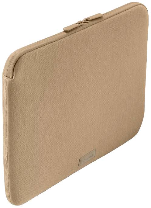 Světle hnědá laptopová brašna se zipem, jednoduchého designu, určená pro ochranu a přepravu notebooků.