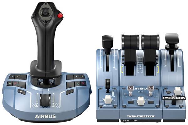 Thrustmaster TCA Captain X Airbus Edition joystick k leteckému simulátoru na sluchátka (jack 3,5 mm), USB-A, USB-C® PC, Xbox One, Xbox Series S, Xbox Series X modrá vč. posuvných regulátorů