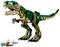 Lego dinosauří figurka v zelených, hnědých a béžových tónech stojí s otevřenou tlamou. Vedle jsou dvě bílá Lego vejce v hnízdě.