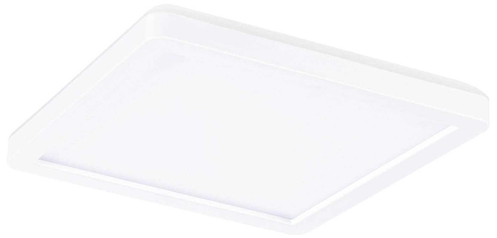 Čtvercový, bílý LED stropní panel s elegantním, moderním designem.
