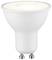 Bílá LED žárovka s paticí GU10, která svítí směrem nahoru. Ideální pro bodové osvětlení nebo downlight aplikace.